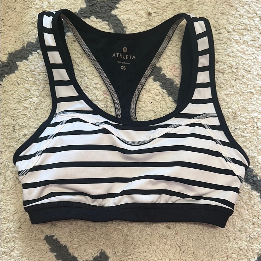 Athleta Black and White Striped Racerback Bra